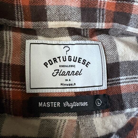 Portuguese Flannel Plaid Shirt Brown Cotton GORPCORE OldMoney Dark Academia Lg - Picture 5 of 5